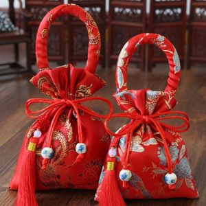 Presente Envoltório Drawstring com Borlas Festa Fontes Noiva e Noivo Brocade de Casamento-Favor Lidar com Saco Doces Pacote