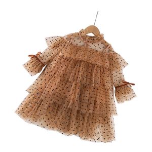 Brązowy Vintage Długi Drage Dla 2 - 10 Lat Małe dziewczynki Koronki Princsostume Kids Cupcake Dill Ubrania Baby Girl Frock X0803