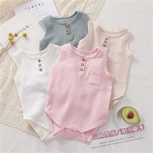 0-24MBaby girls boy Romper Summer Infant Cotton born Sleeveless Rompers Baby Girl s Jumpsuits Clothes Outfits 211011