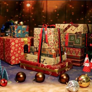 50 * 70 cm Noel Hediyesi Wrap Noel Kraft Saclar Kar Taneleri Klasik Ekose Çizgili Ambalaj Kağıt Parti Malzemeleri 20 Tasarımlar İsteğe Bağlı BT6724