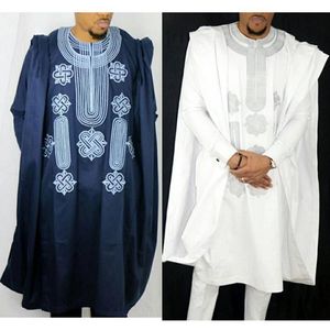 Vestuário étnico Terno Africano para Homens Robe Camisa Calças Conjunto de Manga Longa Tops Bordado Agbada Roupas Boubou Africain Homme Tradicional Vestas