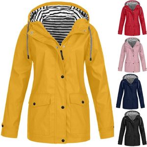 Women's Jackets Women Long Waterproof Jacket Hooded Loose Large Pocket Sleeve Ladies Tops Plus Size Female Casual Outdoor Coats Raincoat #5
