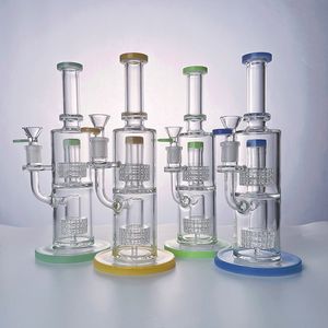 Kalın Cam Bongs 11 inç Nargile Çift Stereo Matris PERC Bong Birdcage Percolator Yağ DAB Rigs 14mm Ortak Su Boruları Kase ile 4 Renkler LBLX210401