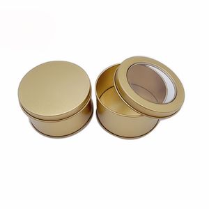 Portable Flower Tea Caddy Packaging Box with Window Gold Metal Storage Boxes Sealed Coffee Cans