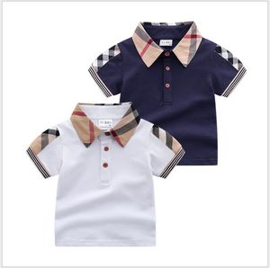 Baby Boys Turn-Down Collar T-shirts Summer Kids Short Sleeve Plaid T-shirt Children Cotton Casual Tops Tees Boy Shirts Child Clothes