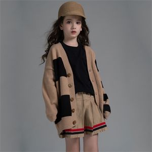 Teenager and Kids Sweater Girls Cardigan Baby Autumn Coat Children Tops Buttons England Style Black Khaki,#6474 211106