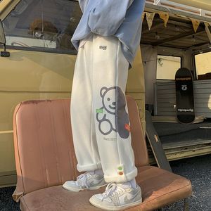 Men's Pants PR Thicken Warm Casual Men Cartoon Bear Printed Wide Leg Sweatpants 2021 Winter Korean Style Trouser Male Hip Hop