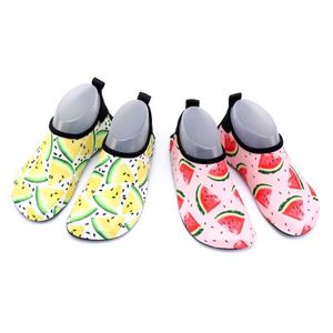 Toddler Çocuk Yüzmek Su Ayakkabı Sevimli Renkli Karpuz Meyve Baskı Hızlı Kuru Kaymaz Tek Yalınacak Plaj Havuzu Slip-On Aqua Çorap X0728