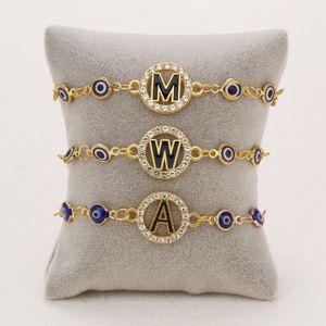 Trendiges A-Z-Buchstaben-glückliches blaues Augen-Identifikations-Charm-Armband, weibliche Mode, türkische böse Augen-Armbänder, glänzender Strass-Luxus-Schmuck, Geschenke