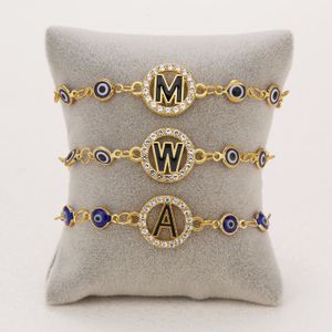 Trendy A-Z Letter Lucky Blue Eyes Identification Charm Bracelet Female Fashion Turkish Evil Eye Bracelets Shiny Rhinestone Luxury Jewelry Gifts