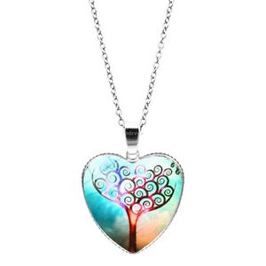 Glass Cabochon Heart Pendant Necklaces Tree of Life Necklace Silver Chain Women Girl Children Fashion Jewelry Gift Will and Sandy