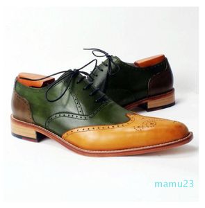 Мужские платье обувь Oxfordsshoes Custom Handmadeshoes Подлинная теленка Кожа Wingtip Brogueshoes oasted Toe HD-214