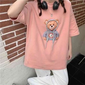 Verão manga curta gráfico tees solto apto mulher casual t - shirts Bonito em torno do pescoço elegante roupa feminina estilo coreano estilo 210623