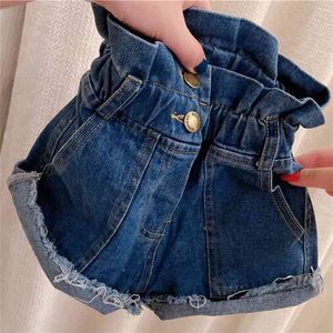 Summer Girls Pants Scratching Folds High Waist All-Match Jeans Shorts Fashion Children'S Clothing 210625