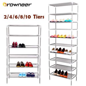 2/4/6/8/10 Tiers Shoe Hanger Metal Plastic Shoe Rack Dustproof Expandable Storage Organizer Multi-size Display Shelf Cabinet 210609