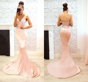 Peach Pink Lace Mermaid Prom Dresses Sweetheart Floor Długość Aplikacja Formalne Suknie Wieczór Party Suknie Vestidos de Fiesta Custom