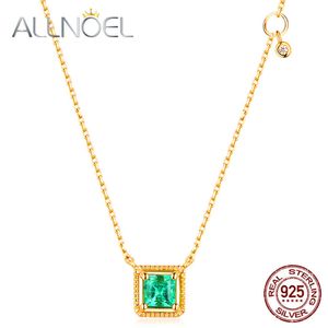 ALLNOEL 925 Sterling Silver Necklace Women Green Nano Zircon Gem Diamond Necklaces Real Gold Wedding Fine Jewelry