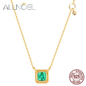 Allnoel 925 Sterling Silver Halsband Kvinnor Grön Nano Zircon Gem Diamant Halsband Real Gold Wedding Fine Smycken