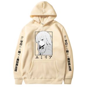 Anime Re:zero Felpa con cappuccio Inizia la vita in un altro mondo Uomo Donna Casual Pullover Felpe Abbigliamento Y0803