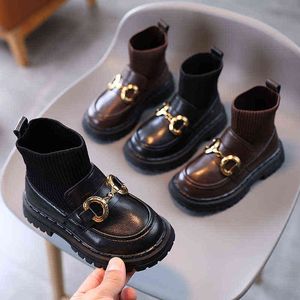 Детская обувь и лодыжки вязаные патентные сапоги для патентных сапоги для девочек формальная одежда обувь детская плоская повседневная спортивная обувь ботильоны ботильоны G1210