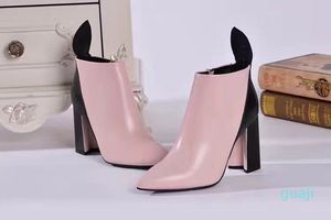 Fashionville Pink Genuine Leather Pointy Emtic Shicay Boots Boots Luxury Designer Runway Sexy