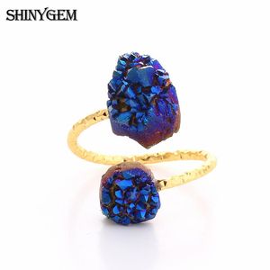 Pierścienie klastra Shinygem Nieregularny Druzy Opal Vintage Gold Wire Kamień naturalny Regulowane Złoty Wedding Zaangażowanie kobiet
