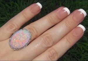 Feuer Opal Ring groß 925 Festes Sterling Silber natürlicher Edelstein Engagement Frauen Modeschmuck