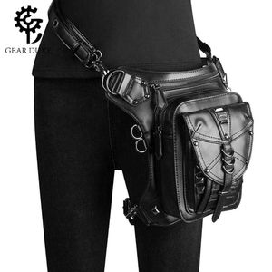 GearDuke Women Waist Bag Gothic Fanny Packs Motorcycle Hip Leg Bag Steampunk Holster Shoulder Bag Men PU Leather Crossbody Bags 210708