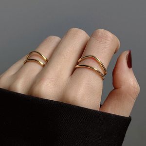 Wholesale curved wedding rings for sale - Group buy Wedding Rings Minimalist Gold Plated Jewelry Double Curved Lines Women s Ring Fashion Aesthetic Geometric Adjustable Engagement Accessories