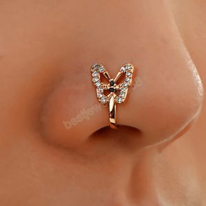 Diamond Cridded Crystal Butterfly False Нос кольцо отверстие свободный нос клип прокол ювелирных изделий индийский стиль