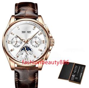 Wholesale tape leather resale online - Mechanical wristwatches Mens watches chronograph Tungsten steel Clock Leather Tape gmt Moon phase Automatic luxury watch