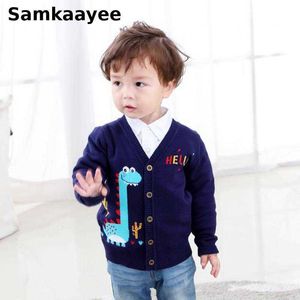 3-9y crianças Cardigan Baby Sweater Primavera Outono Meninos Meninas Malha Roupas Crianças V-Pescoço Top Dos Desenhos Animados Roupa Dinossauro Knitwear Y1024