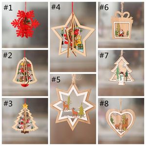 Christmas Tree Pattern Wood Hollow Snowflake Snowman Bell pendant Decorations Colorful Home Festival Xmas Ornaments Hanging