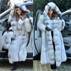 Female Coat Winter Faux Fur Jacket Women Fashion High Quality Cross Long Length Loose Hooded Overcoat 211213
