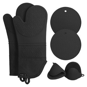 6st / set Microwave Glove Non-Slip Handskar Mitts Placemat Kök Potholder Mat för BBQ Isolering Varm ugnsmycke Bakning