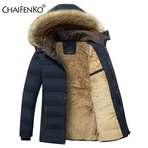 New Winter Warm Thick Fleece Parkas Men Waterproof Hooded Fur Collar Parka Jacket Coat Autumn Fashion Casual 211129