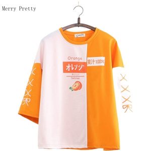 Orane Stickerei Patchwork Koreanische Stil T-shirt Für Frauen Halbe Hülse Baumwolle Tops Sommer Nette Süße Damen T-shirts 210623