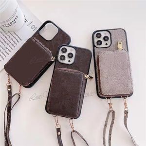 Fashion Classic Crossbody portfel etui na telefony dla iPhone 14 14PLUS 12promax 13pro 11Pro Max 13promax 12 okładka etui na karty torba kieszonkowa ze smyczą