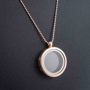 New 3cm Round Living Memory For Floating Charm Glass Locket Pendant Necklace Gifts For Women Accessories Rose Gold Color Chain G1206