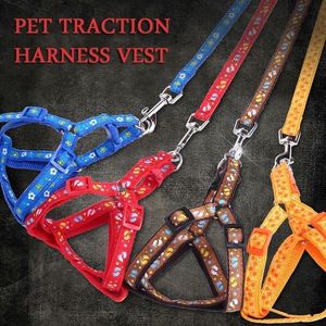 Dog Collar Leashes Färgglada Patch Printing Små Leash Pitbull Justerbar Nylon Valp Harness Beagle Pet Tillbehör Katter Produkter för PE