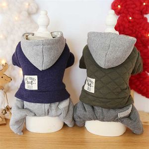 Clothes for Yorks Dog Overalls for Autumn and Winter Casual Style Fashion Pattern Hooded Four-legged Hundekleidung Dog Clothes 211106