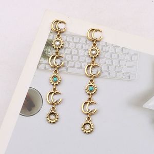 Ünlü 18 K Altın Kaplama Lüks Marka Tasarımcıları Çift Harfler Damızlık Dangle Hoop Geometrik Kadınlar Uzun Püskül Kristal Rhinestone İnci Küpe Düğün Jewerlry