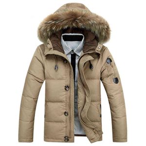 New Men's Down Jacket Versão Coreana Espessa Raccoon Cão Grande Colar De Cabelo Men's Casual Wear Casual G1115