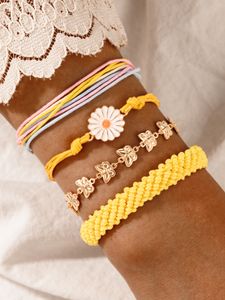 4 pezzi/set braccialetti di corda colorati per donne con ciondoli fiori farfalla catena di metallo in lega gioielli bohémien regolabili