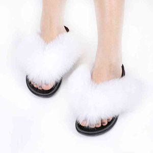 NXY Kapcie OEM Nowa Moda Eva Home Flip-Flops Futro Ciepłe Kobiety Buty Zwierząt Fur Kobiet Dorosły Kryty Niepoślizg 220127