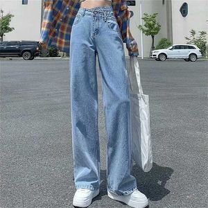 Vintage Blue High Waist Denim denim pants for women for Women - Fashionable Straight Style with Wide Leg - Feynzo 220120