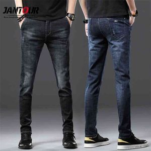 Jantour Cotton Men Jeans Pants Lace up Denim Trousers Black Skinny Slim Hip Hop Sportswear Elastic Waist Male 210716