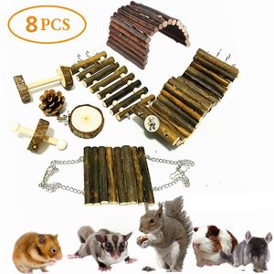 Small Animal Supplies 8pcs Hamster Toy Set Wooden Cotton Rope Climbing Ladder For Squirrel Honey Glider Guinea Pig