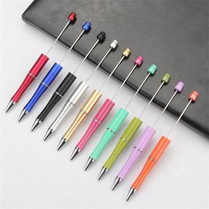 Blanda färg Lägg till en pärlor Ballpoint Promotional Kids Spela Julklappar Kreativ DIY Billiga Plast Beadable Pennor Bead Ball Pen GD164 161 S2