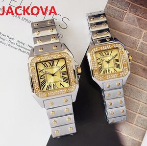 Men's Women Square Diamonds Ring Watch classic roman number Day-Date watches 40mm 32mm all stainless steel classic atmosphere good looking business WristWatches